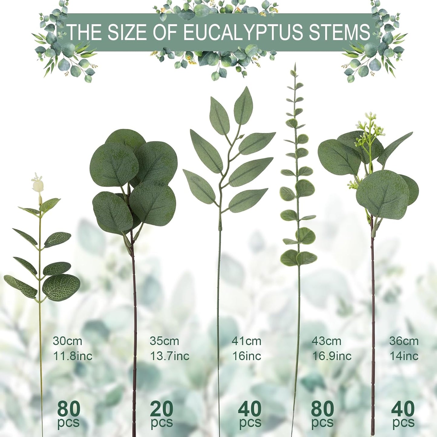 100 Pcs Mixed Greenery Artificial Eucalyptus Stems, Baby Breath Artificial Flowers Bulk and Eucalyptus Leaves for Wedding Bouquets Home Office Floral Decor (100, Green and White)