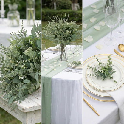100 Pcs Mixed Greenery Artificial Eucalyptus Stems, Baby Breath Artificial Flowers Bulk and Eucalyptus Leaves for Wedding Bouquets Home Office Floral Decor (100, Green and White)