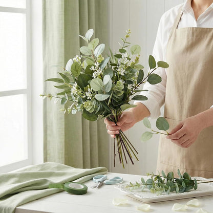 100 Pcs Mixed Greenery Artificial Eucalyptus Stems, Baby Breath Artificial Flowers Bulk and Eucalyptus Leaves for Wedding Bouquets Home Office Floral Decor (100, Green and White)