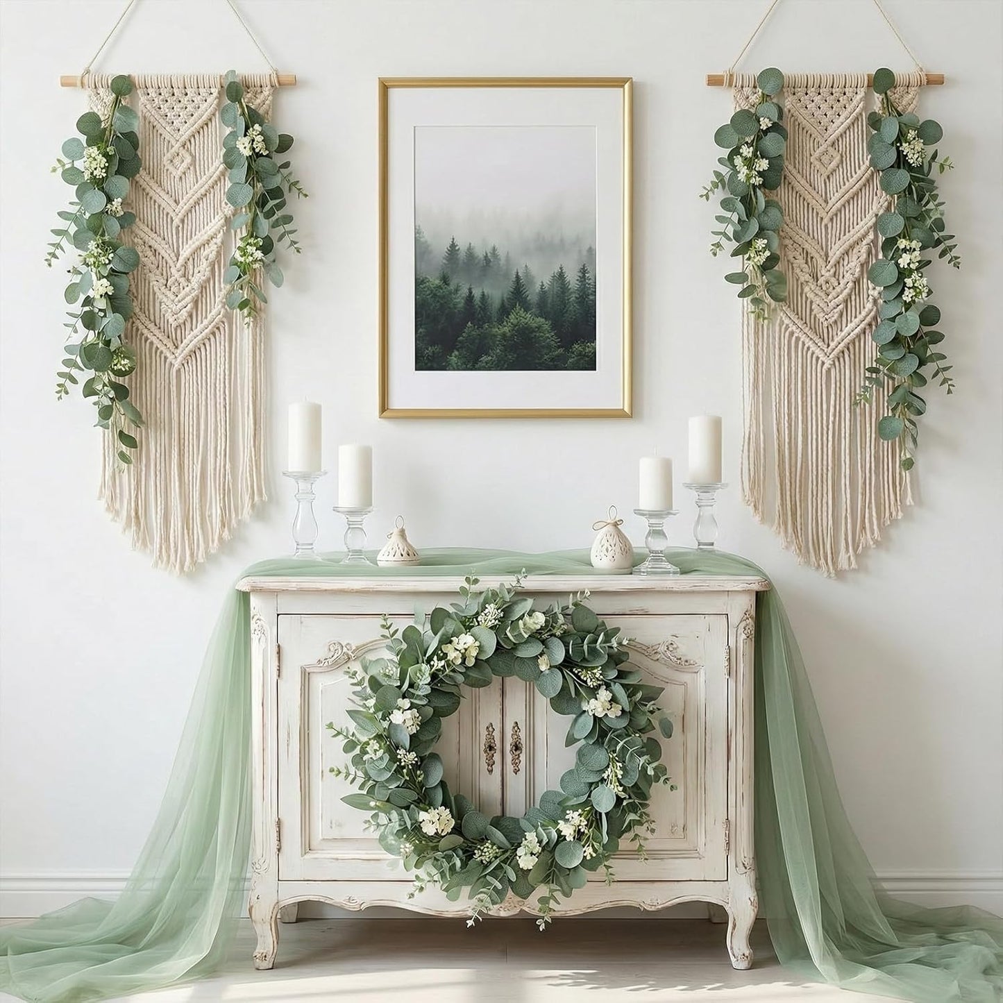 100 Pcs Mixed Greenery Artificial Eucalyptus Stems, Baby Breath Artificial Flowers Bulk and Eucalyptus Leaves for Wedding Bouquets Home Office Floral Decor (100, Green and White)