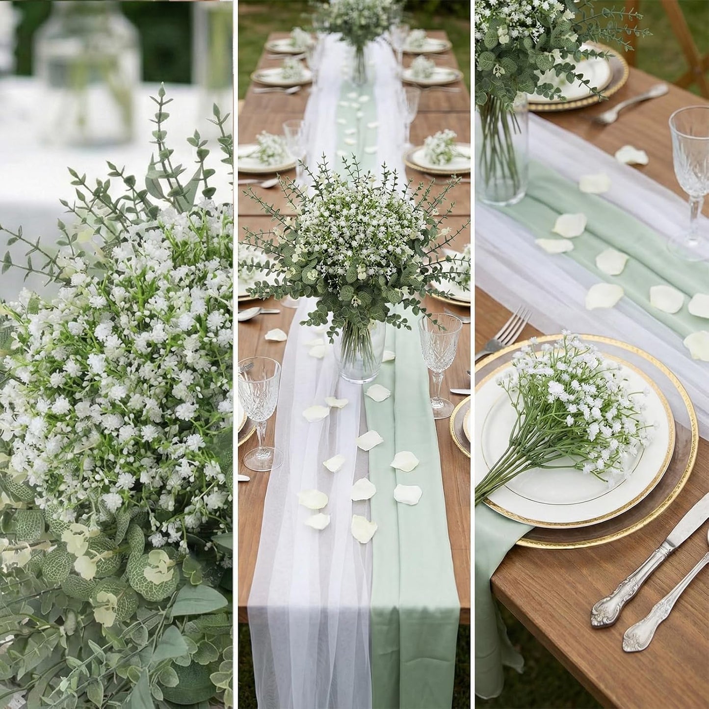100 Pcs Mixed Greenery Artificial Eucalyptus Stems, Baby Breath Artificial Flowers Bulk and Eucalyptus Leaves for Wedding Bouquets Home Office Floral Decor (100, Green and White)