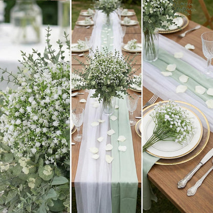 100 Pcs Mixed Greenery Artificial Eucalyptus Stems, Baby Breath Artificial Flowers Bulk and Eucalyptus Leaves for Wedding Bouquets Home Office Floral Decor (100, Green and White)