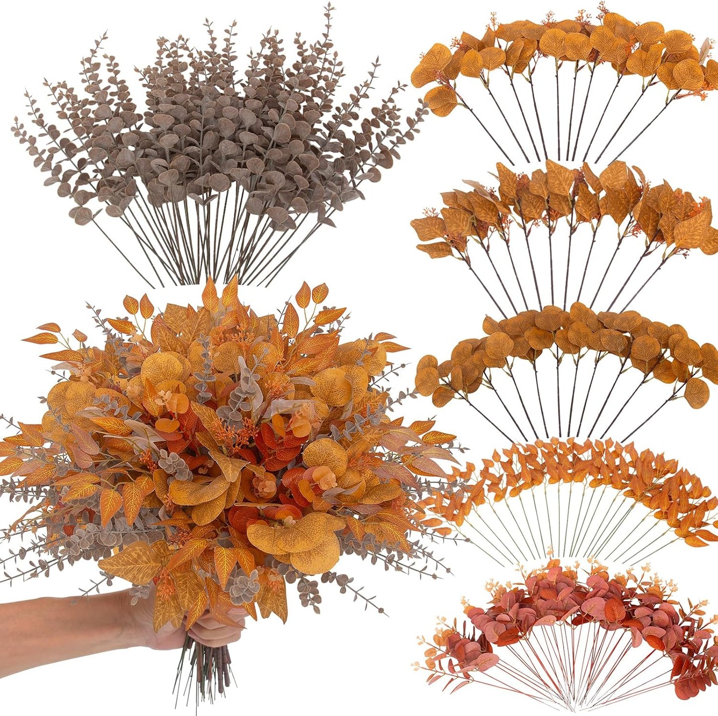 100 Pcs Mixed Greenery Artificial Eucalyptus Stems, Baby Breath Artificial Flowers Bulk and Eucalyptus Leaves for Wedding Bouquets Home Office Floral Decor (100, Green and White)