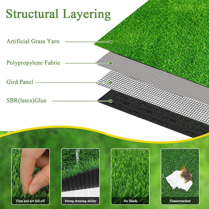 Artificial Grass Rug Indoor Outdoor Rug, 3x5Ft Dog Grass Mat with Drainage Holes, Synthetic Artificial Grass Turf Fake Grass Rug for Balcony Garden Lawn Landscape, 3x5Ft