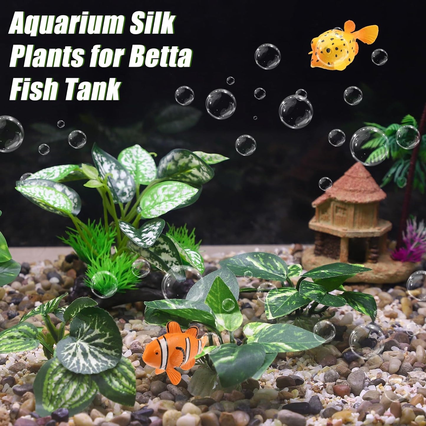 Silk Aquarium Plastic Plants Fish Tank Decor Driftwood for Fish Green 5pcs