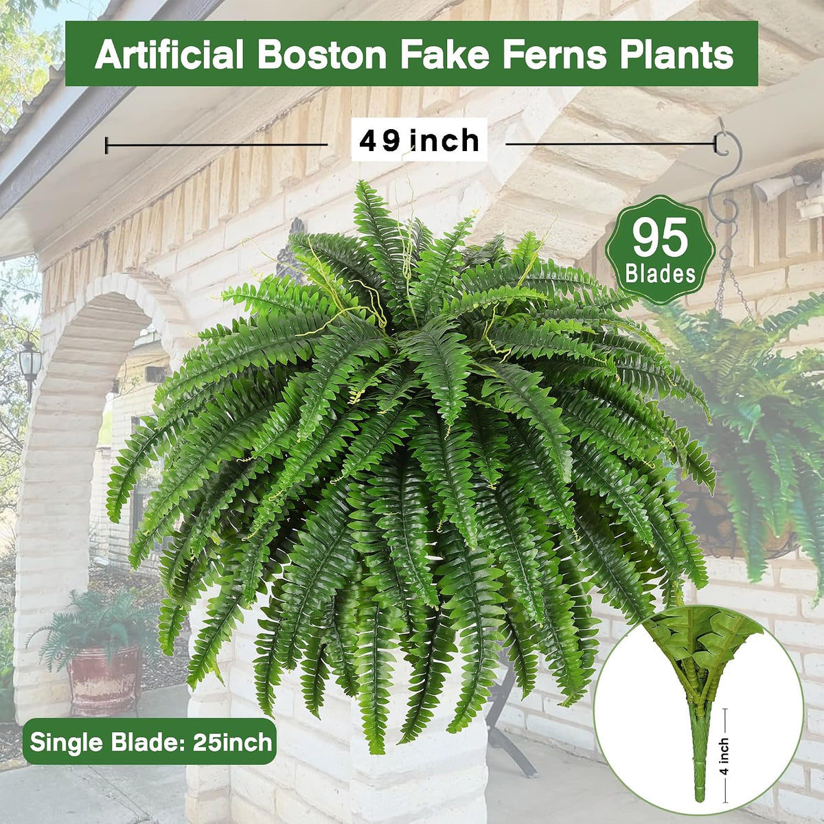49" Artificial Boston Fern, Outdoor Faux Plant