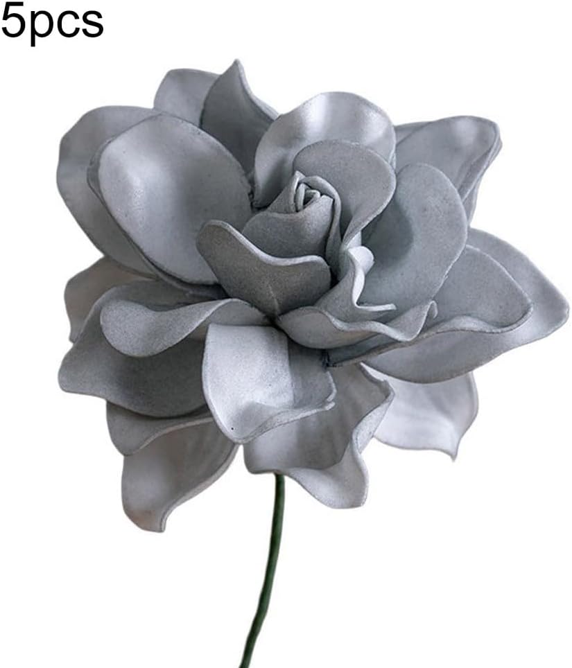 5pcs Artificial Gardenia Flowers, Vibrant EVA Simulated Bouquet for Home Decor, Living Room, Bedroom Centerpiece, Wedding Party Decoration, Low Maintenance Fake Plants(Gray)