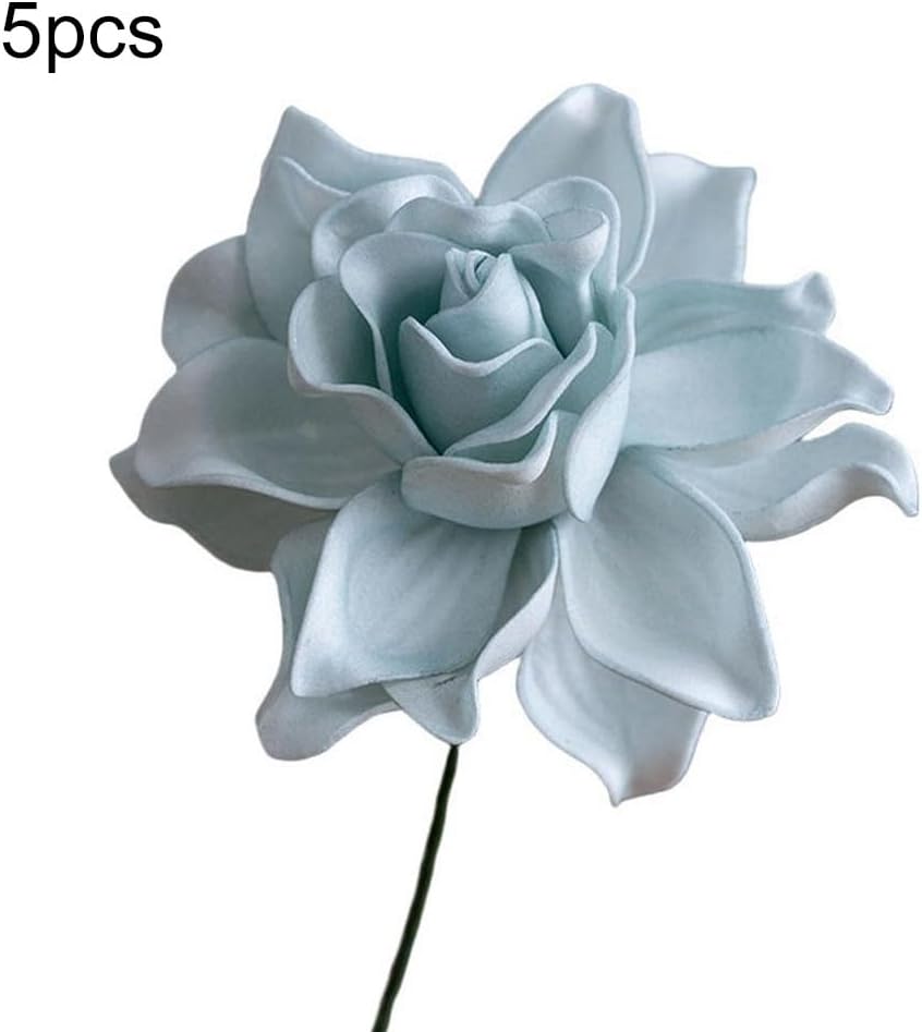 5pcs Artificial Gardenia Flowers, Vibrant EVA Simulated Bouquet for Home Decor, Living Room, Bedroom Centerpiece, Wedding Party Decoration, Low Maintenance Fake Plants(Gray)