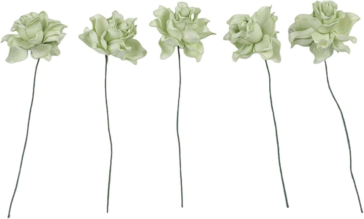 5pcs Artificial Gardenia Flowers, Vibrant EVA Simulated Bouquet for Home Decor, Living Room, Bedroom Centerpiece, Wedding Party Decoration, Low Maintenance Fake Plants(Gray)