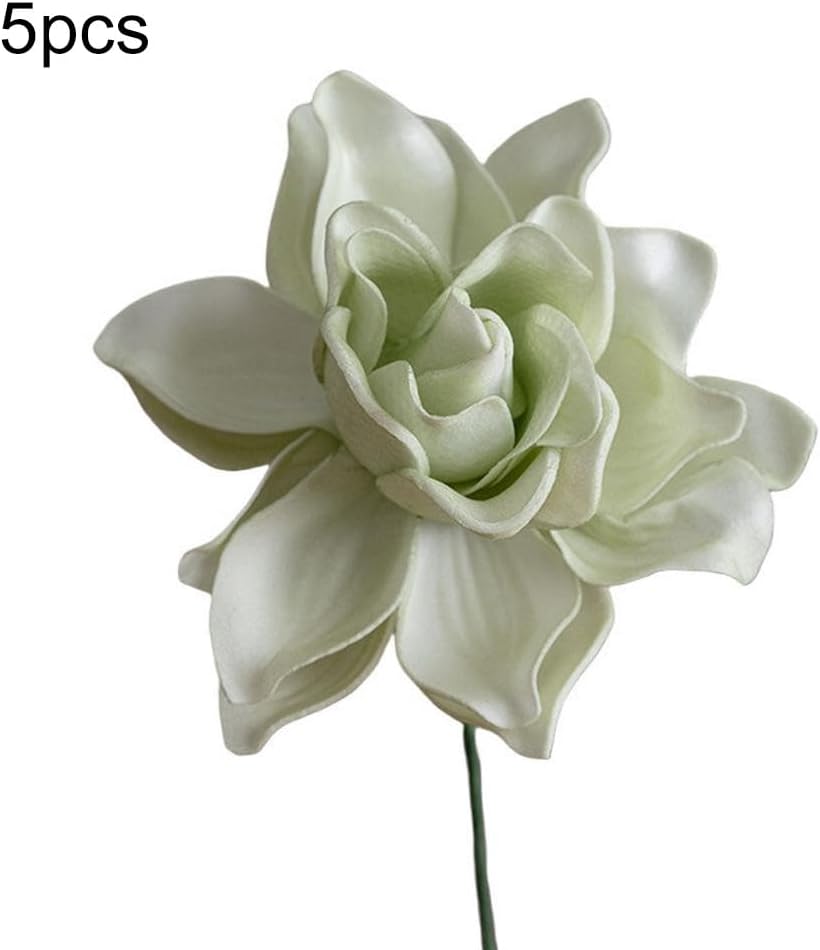 5pcs Artificial Gardenia Flowers, Vibrant EVA Simulated Bouquet for Home Decor, Living Room, Bedroom Centerpiece, Wedding Party Decoration, Low Maintenance Fake Plants(Gray)