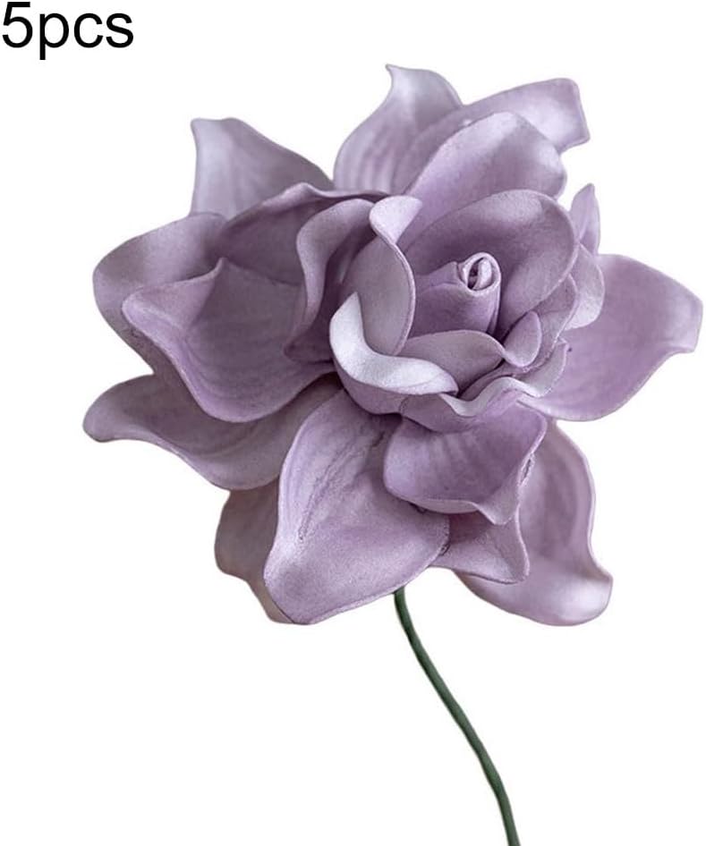 5pcs Artificial Gardenia Flowers, Vibrant EVA Simulated Bouquet for Home Decor, Living Room, Bedroom Centerpiece, Wedding Party Decoration, Low Maintenance Fake Plants(Gray)