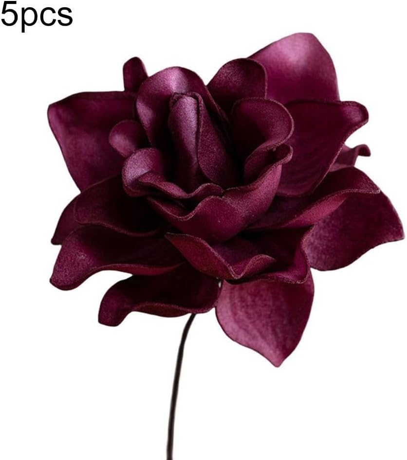 5pcs Artificial Gardenia Flowers, Vibrant EVA Simulated Bouquet for Home Decor, Living Room, Bedroom Centerpiece, Wedding Party Decoration, Low Maintenance Fake Plants(Gray)