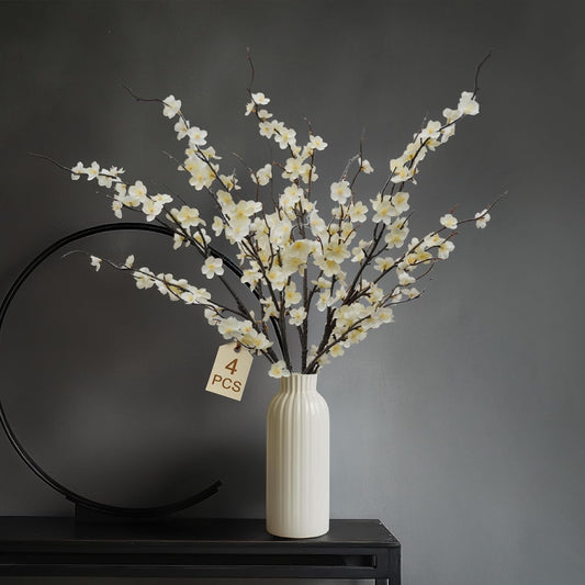 Cherry Blossom Branches 39 Inch 6PC White Cheery Blossom Branches for Decor | White Cherry Blossom Branches Faux Cherry Blossom Decor, Trimmable Silk Flowers for Home Decor Indoor, Table Centerpieces