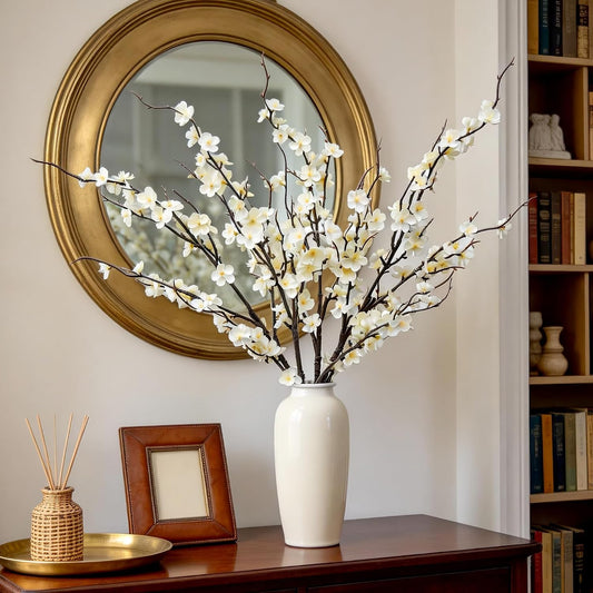 Cherry Blossom Branches 39 Inch 6PC White Cheery Blossom Branches for Decor | White Cherry Blossom Branches Faux Cherry Blossom Decor, Trimmable Silk Flowers for Home Decor Indoor, Table Centerpieces