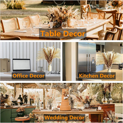 100 PCS Small Boho Pampas Grass, 17" Naturally Dried Pompas, Pampas Grass Decor for Wedding , Boho Party Decorations, Table Decor（Brown and White）