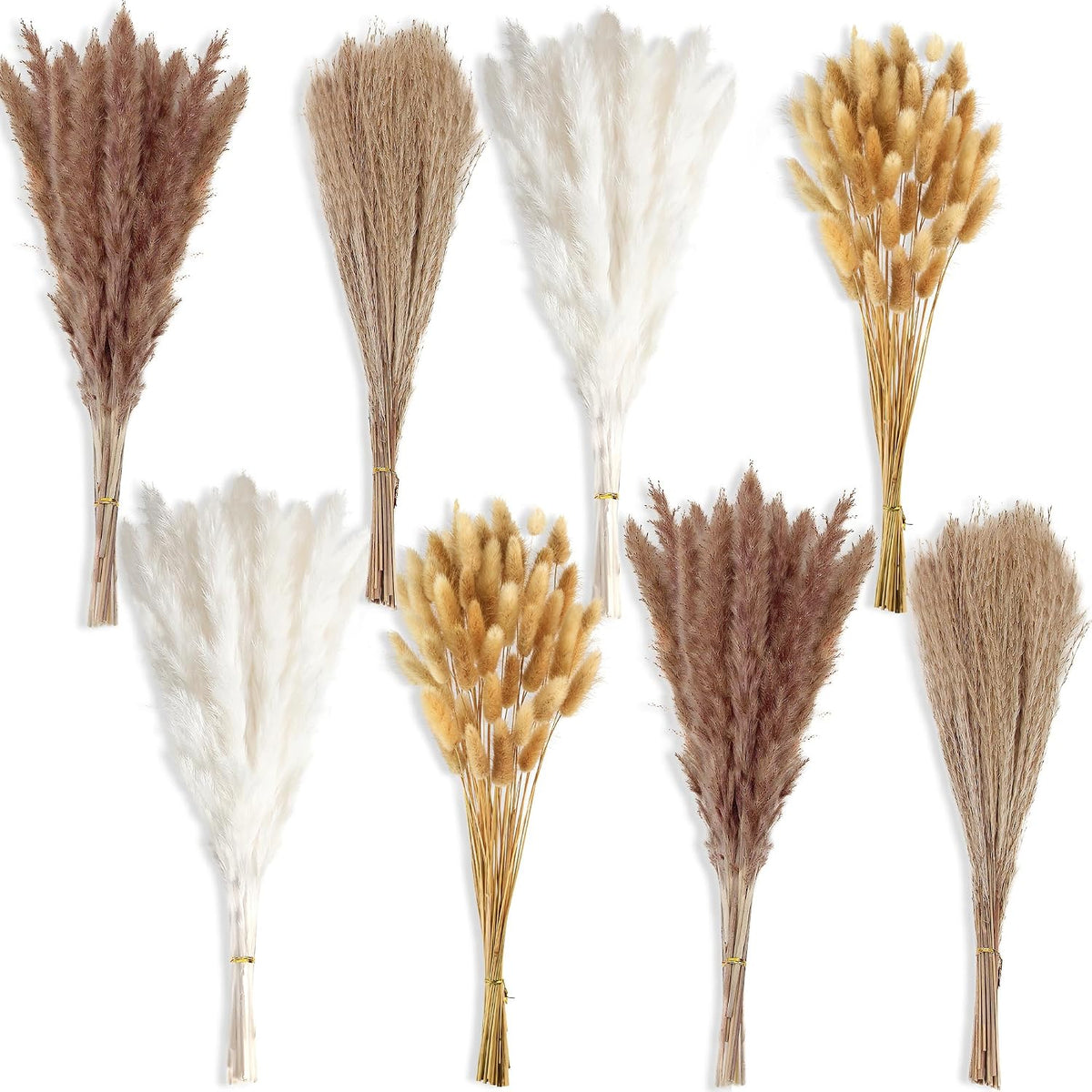100 PCS Small Boho Pampas Grass, 17" Naturally Dried Pompas, Pampas Grass Decor for Wedding , Boho Party Decorations, Table Decor（Brown and White）