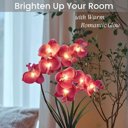 Orchid Lamp-LED Lighted Orchid Arrangements,Pre Lit Artificial Orchid,Light Up Flower Lights, Faux Orchid Phalaenopsis Arrangement (White)