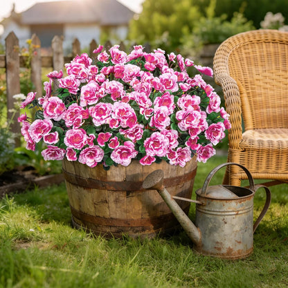 Artificial Camellia Flowers for Outdoors, Purple, 4 Pcs | Faux silk flowers, UV resistant, care-free, adjustable stems, planter outside patio garden balcony door porch decor