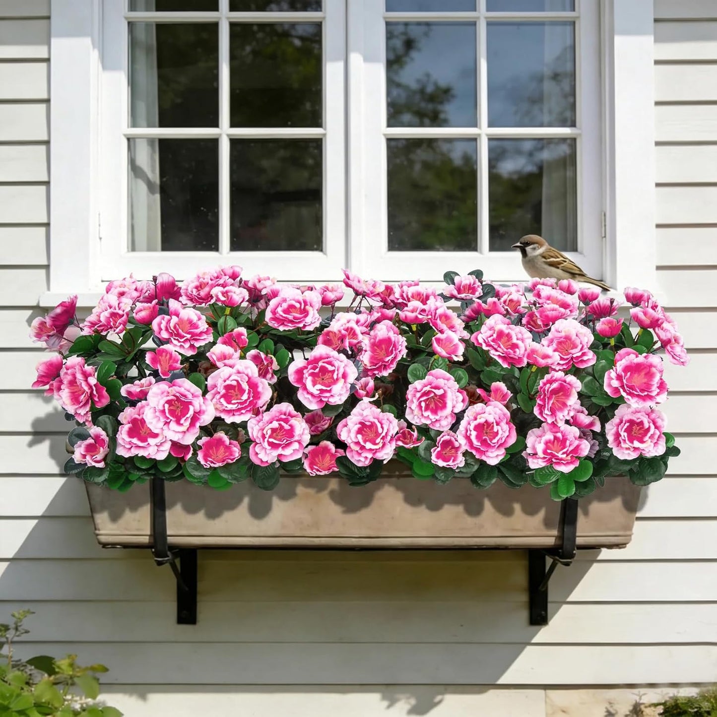 Artificial Camellia Flowers for Outdoors, Purple, 4 Pcs | Faux silk flowers, UV resistant, care-free, adjustable stems, planter outside patio garden balcony door porch decor