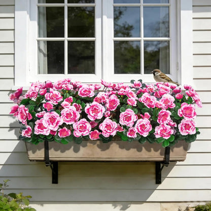 Artificial Camellia Flowers for Outdoors, Purple, 4 Pcs | Faux silk flowers, UV resistant, care-free, adjustable stems, planter outside patio garden balcony door porch decor