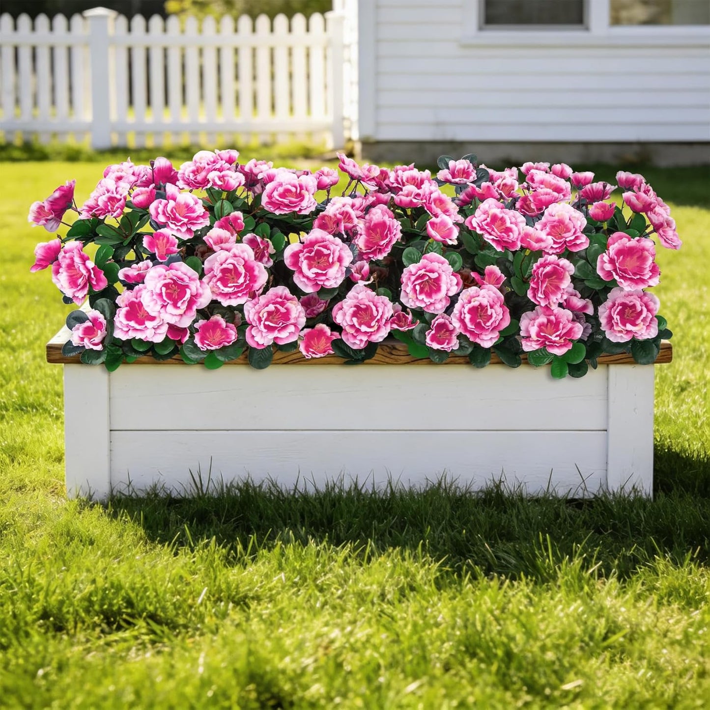 Artificial Camellia Flowers for Outdoors, Purple, 4 Pcs | Faux silk flowers, UV resistant, care-free, adjustable stems, planter outside patio garden balcony door porch decor
