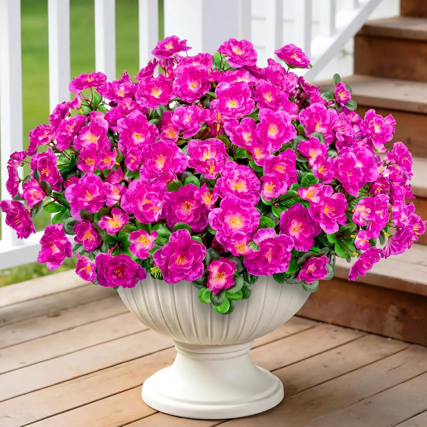Artificial Camellia Flowers for Outdoors, Purple, 4 Pcs | Faux silk flowers, UV resistant, care-free, adjustable stems, planter outside patio garden balcony door porch decor