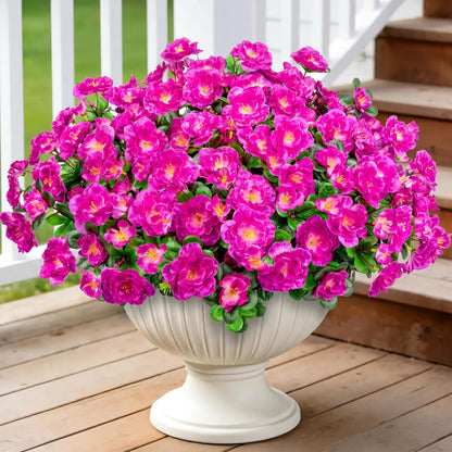 Artificial Camellia Flowers for Outdoors, Purple, 4 Pcs | Faux silk flowers, UV resistant, care-free, adjustable stems, planter outside patio garden balcony door porch decor