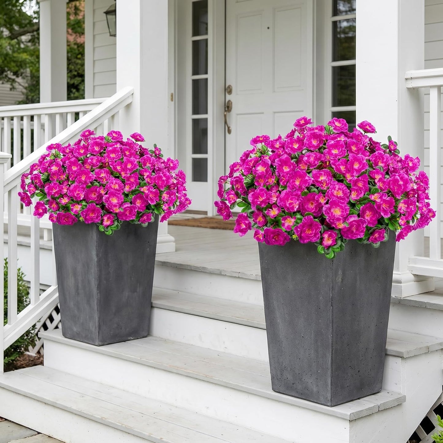 Artificial Camellia Flowers for Outdoors, Purple, 4 Pcs | Faux silk flowers, UV resistant, care-free, adjustable stems, planter outside patio garden balcony door porch decor