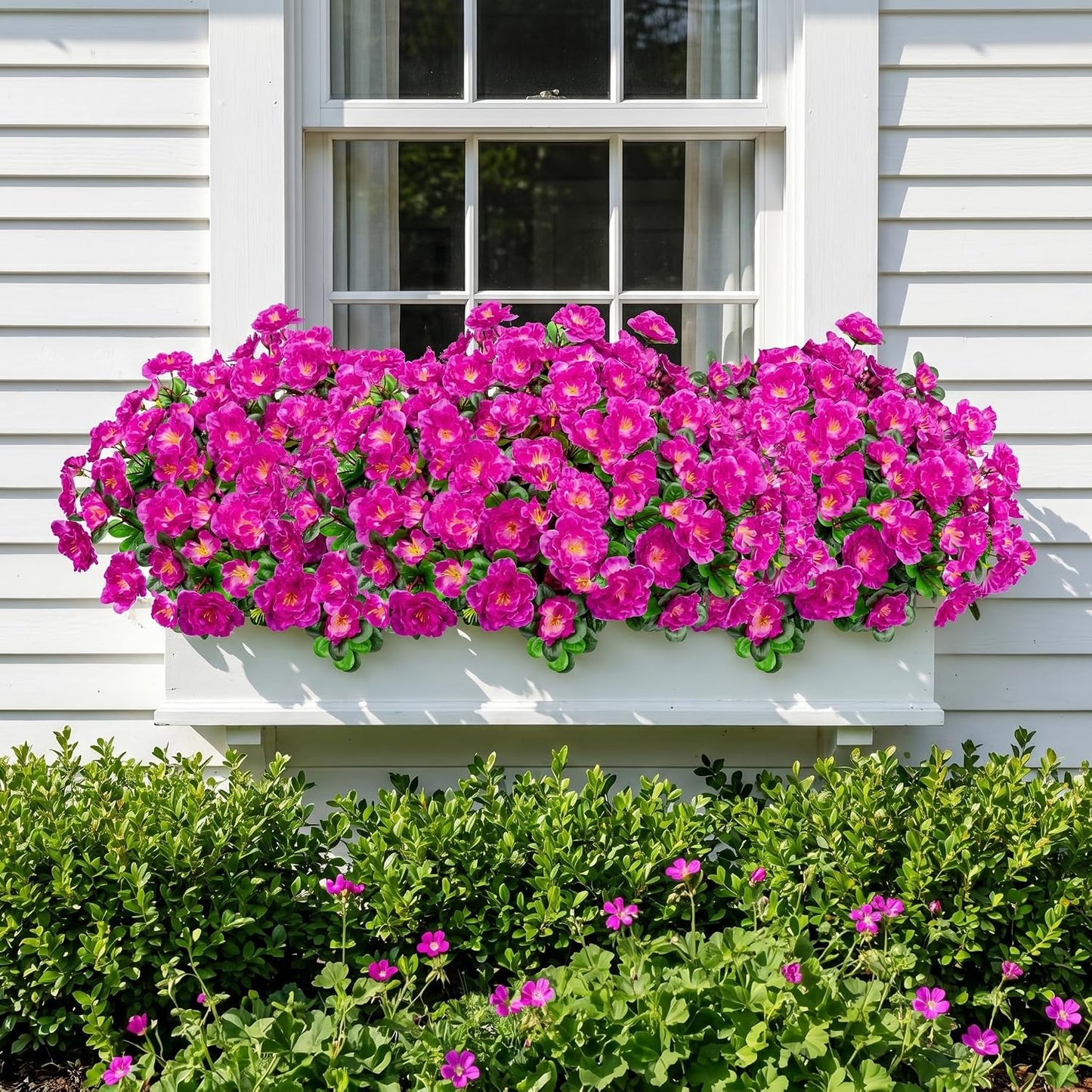 Artificial Camellia Flowers for Outdoors, Purple, 4 Pcs | Faux silk flowers, UV resistant, care-free, adjustable stems, planter outside patio garden balcony door porch decor