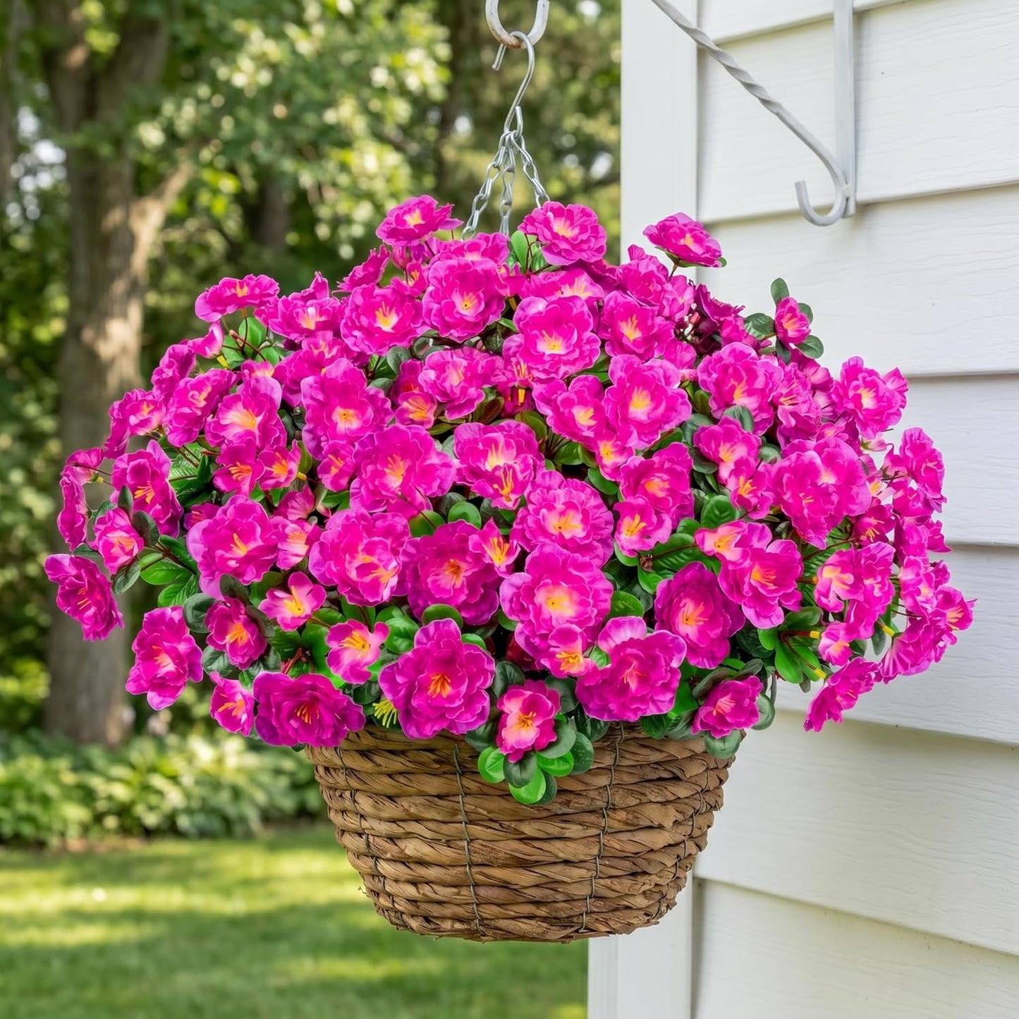 Artificial Camellia Flowers for Outdoors, Purple, 4 Pcs | Faux silk flowers, UV resistant, care-free, adjustable stems, planter outside patio garden balcony door porch decor