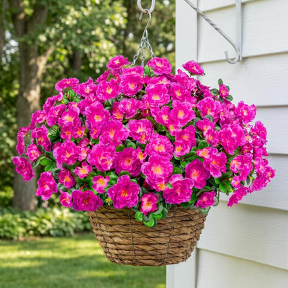 Artificial Camellia Flowers for Outdoors, Purple, 4 Pcs | Faux silk flowers, UV resistant, care-free, adjustable stems, planter outside patio garden balcony door porch decor