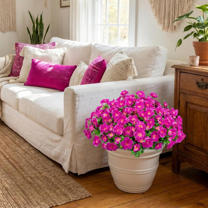 Artificial Camellia Flowers for Outdoors, Purple, 4 Pcs | Faux silk flowers, UV resistant, care-free, adjustable stems, planter outside patio garden balcony door porch decor