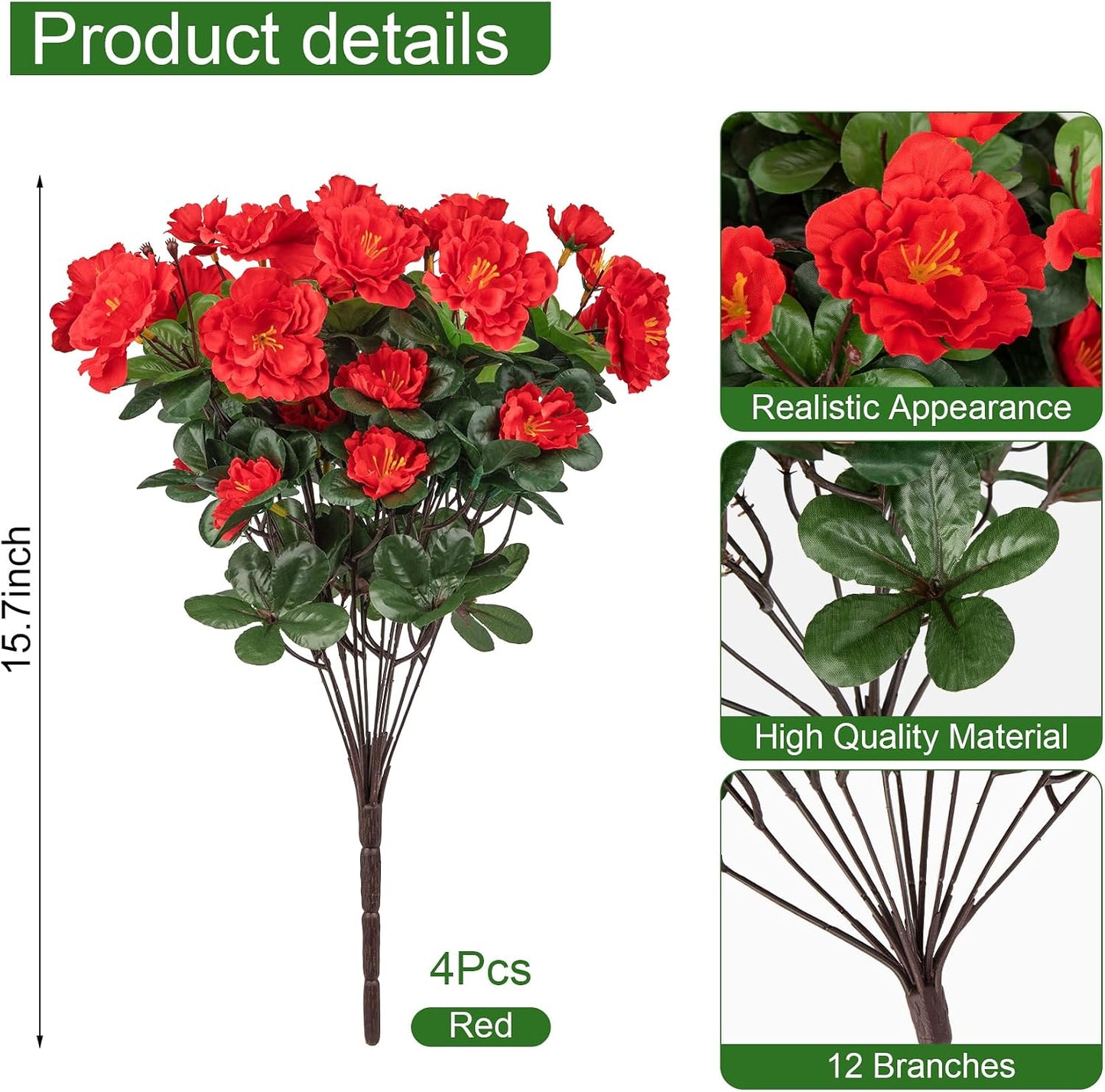 Artificial Camellia Flowers for Outdoors, Purple, 4 Pcs | Faux silk flowers, UV resistant, care-free, adjustable stems, planter outside patio garden balcony door porch decor