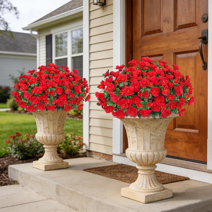 Artificial Camellia Flowers for Outdoors, Purple, 4 Pcs | Faux silk flowers, UV resistant, care-free, adjustable stems, planter outside patio garden balcony door porch decor