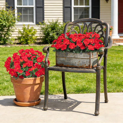 Artificial Camellia Flowers for Outdoors, Purple, 4 Pcs | Faux silk flowers, UV resistant, care-free, adjustable stems, planter outside patio garden balcony door porch decor