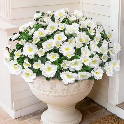 Artificial Camellia Flowers for Outdoors, Purple, 4 Pcs | Faux silk flowers, UV resistant, care-free, adjustable stems, planter outside patio garden balcony door porch decor