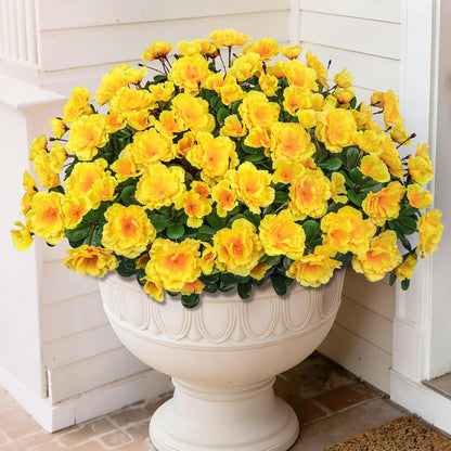 Artificial Camellia Flowers for Outdoors, Purple, 4 Pcs | Faux silk flowers, UV resistant, care-free, adjustable stems, planter outside patio garden balcony door porch decor