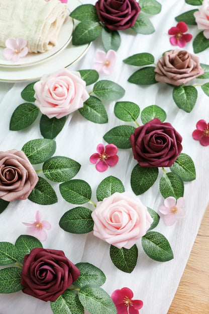 Artificial Flowers 25PCS Real Looking Mixed Living Coral Fake Roses with Stem for DIY Wedding Bouquets Centerpieces Baby Shower Party Home Decorations