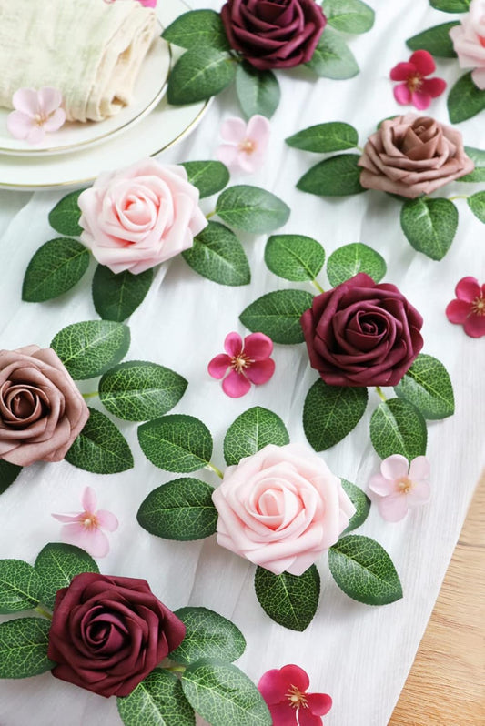 Artificial Flowers 25PCS Real Looking Mixed Living Coral Fake Roses with Stem for DIY Wedding Bouquets Centerpieces Baby Shower Party Home Decorations