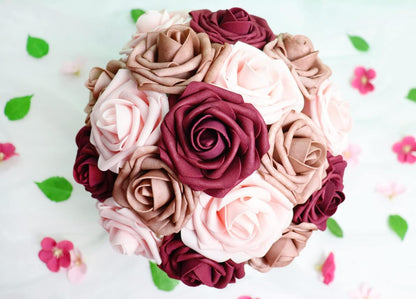 Artificial Flowers 25PCS Real Looking Mixed Living Coral Fake Roses with Stem for DIY Wedding Bouquets Centerpieces Baby Shower Party Home Decorations