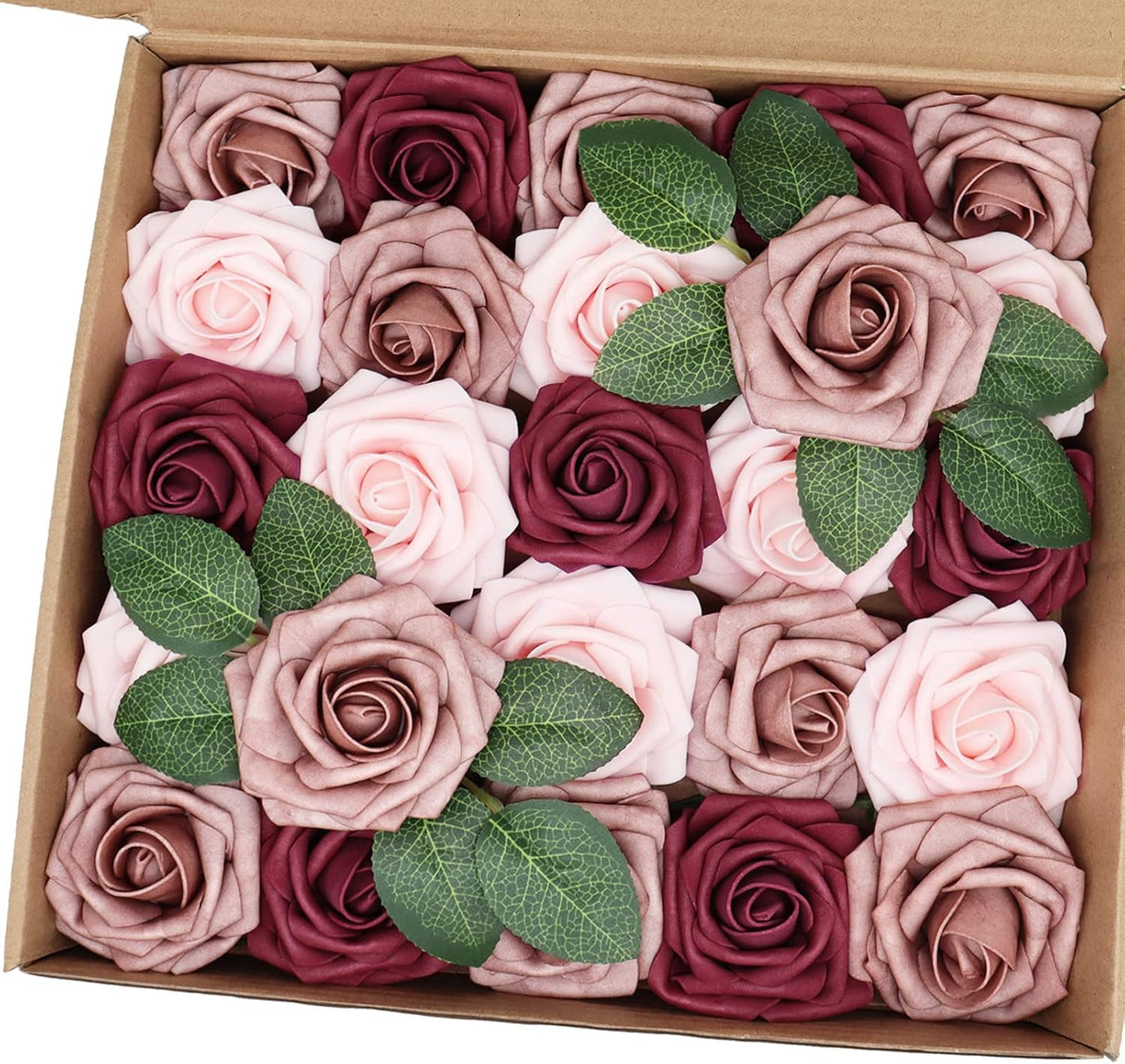 Artificial Flowers 25PCS Real Looking Mixed Living Coral Fake Roses with Stem for DIY Wedding Bouquets Centerpieces Baby Shower Party Home Decorations