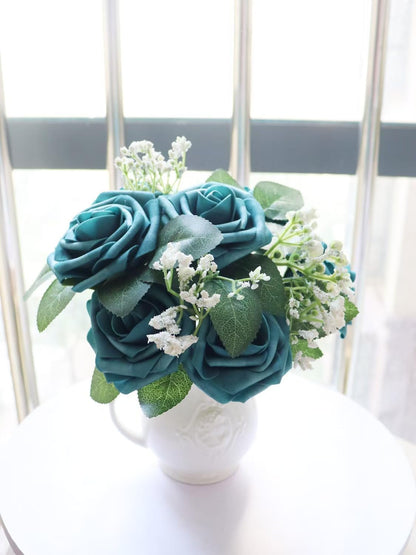 Artificial Flowers 25PCS Real Looking Mixed Living Coral Fake Roses with Stem for DIY Wedding Bouquets Centerpieces Baby Shower Party Home Decorations