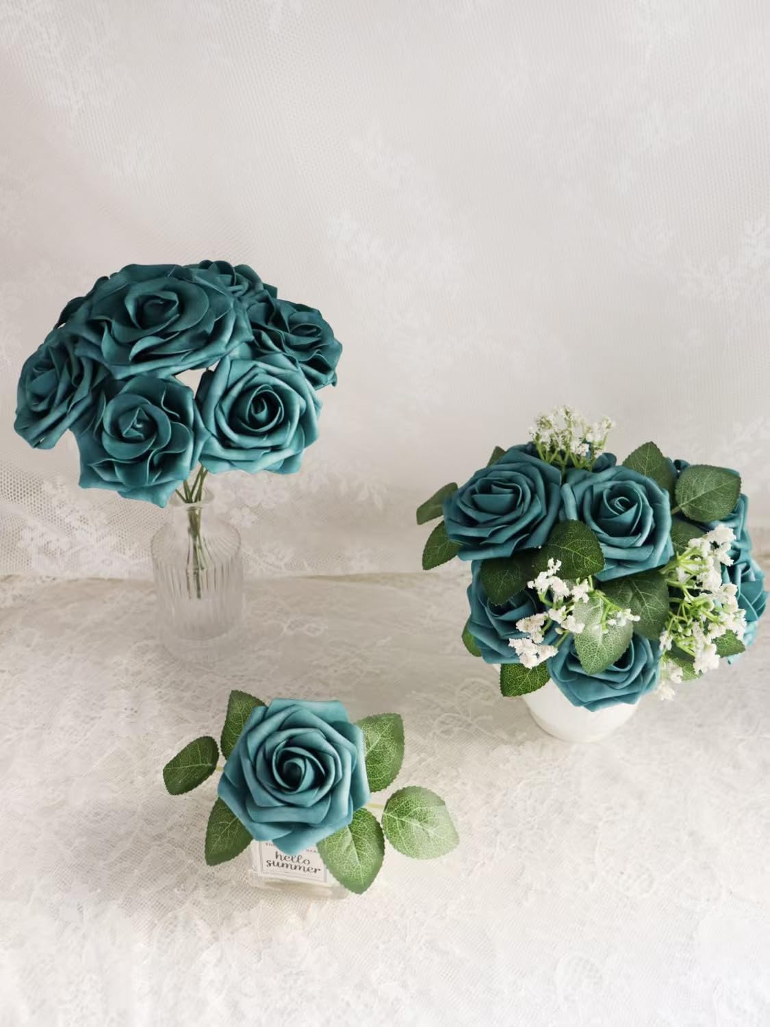 Artificial Flowers 25PCS Real Looking Mixed Living Coral Fake Roses with Stem for DIY Wedding Bouquets Centerpieces Baby Shower Party Home Decorations