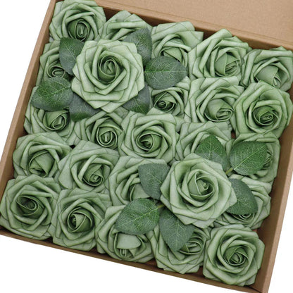 Artificial Flowers 25PCS Real Looking Mixed Living Coral Fake Roses with Stem for DIY Wedding Bouquets Centerpieces Baby Shower Party Home Decorations