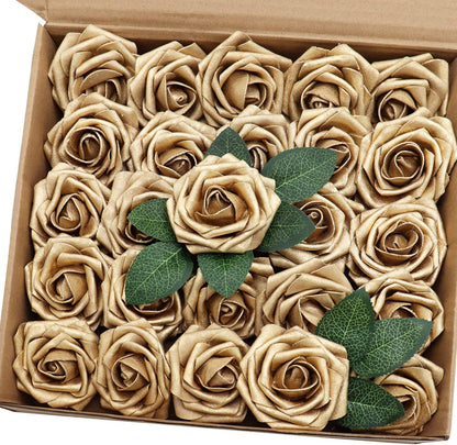 Artificial Flowers 25PCS Real Looking Mixed Living Coral Fake Roses with Stem for DIY Wedding Bouquets Centerpieces Baby Shower Party Home Decorations