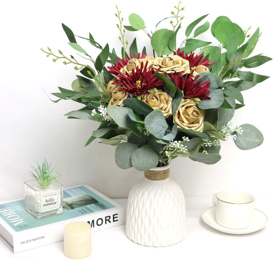Artificial Flowers 25PCS Real Looking Mixed Living Coral Fake Roses with Stem for DIY Wedding Bouquets Centerpieces Baby Shower Party Home Decorations