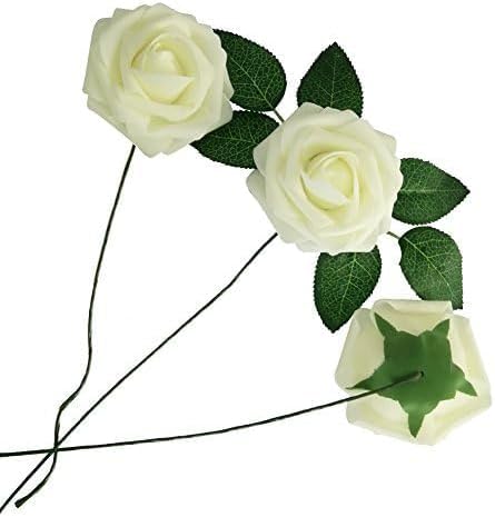 Artificial Flowers 25PCS Real Looking Mixed Living Coral Fake Roses with Stem for DIY Wedding Bouquets Centerpieces Baby Shower Party Home Decorations