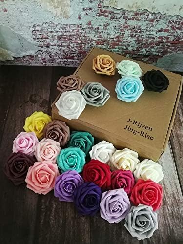 Artificial Flowers 25PCS Real Looking Mixed Living Coral Fake Roses with Stem for DIY Wedding Bouquets Centerpieces Baby Shower Party Home Decorations