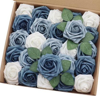 Artificial Flowers 25PCS Real Looking Mixed Living Coral Fake Roses with Stem for DIY Wedding Bouquets Centerpieces Baby Shower Party Home Decorations
