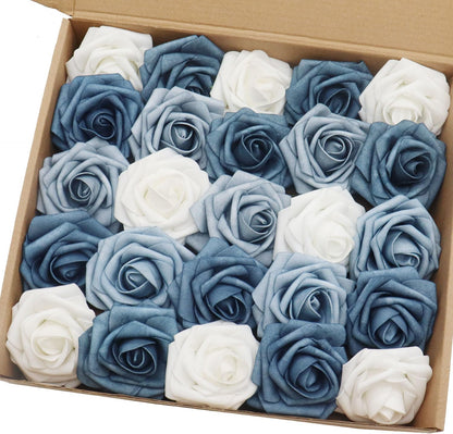 Artificial Flowers 25PCS Real Looking Mixed Living Coral Fake Roses with Stem for DIY Wedding Bouquets Centerpieces Baby Shower Party Home Decorations